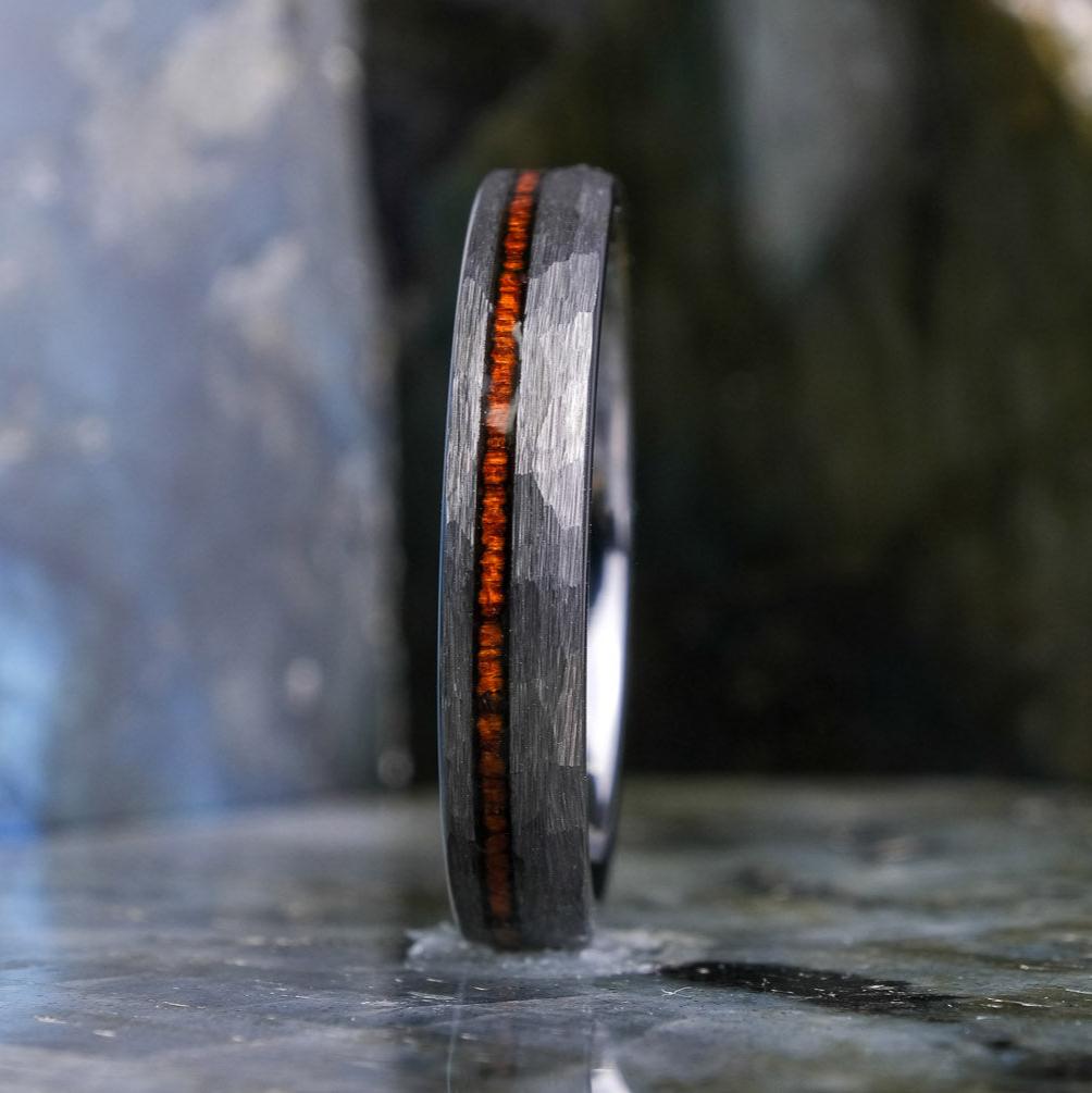 Koa Wood Stripe / Hammered Silver - 4mm