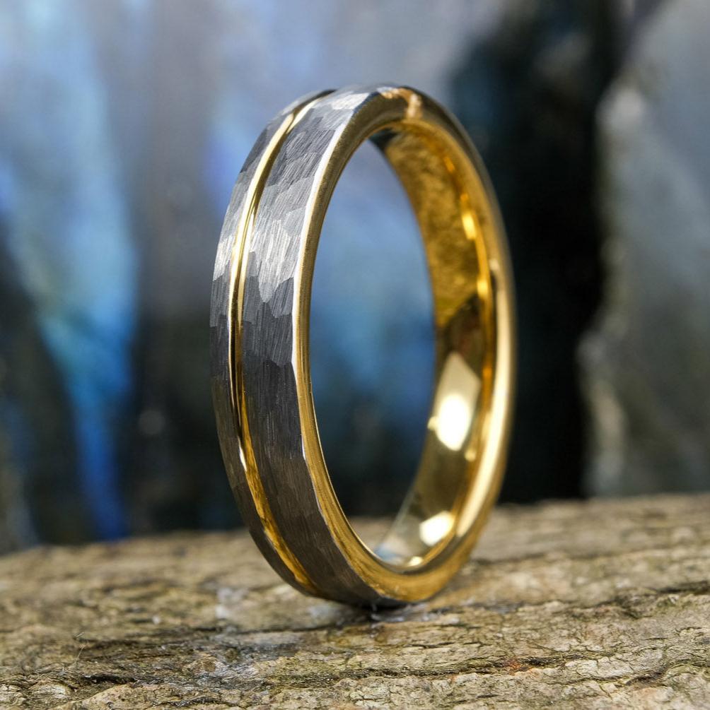 Silver Hammered / Yellow Gold Stripe & Interior - 4mm