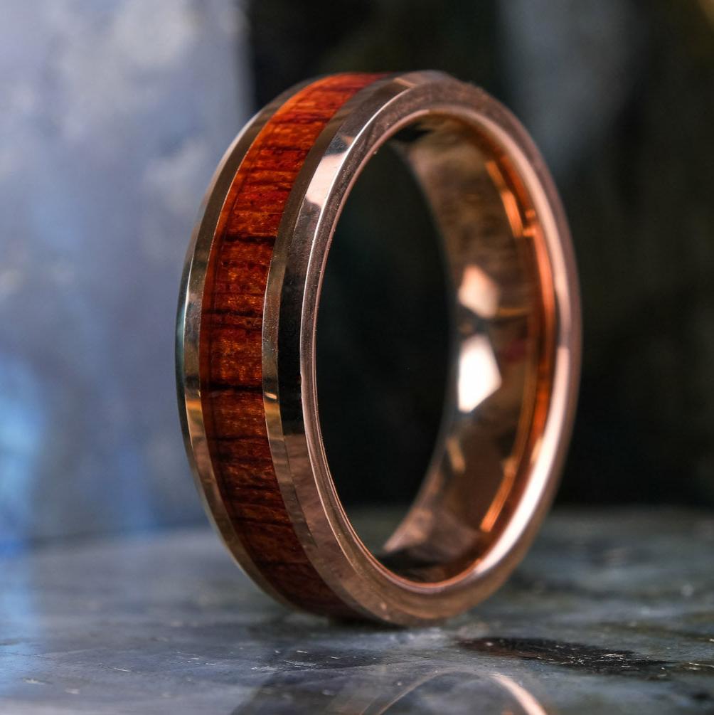 Koa Wood Rose Gold Band 6mm – Metal Crafted Jewelry