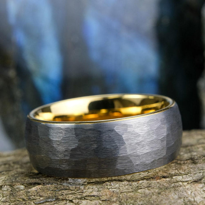 Hammered Silver Band / Yellow Gold Interior - 8mm