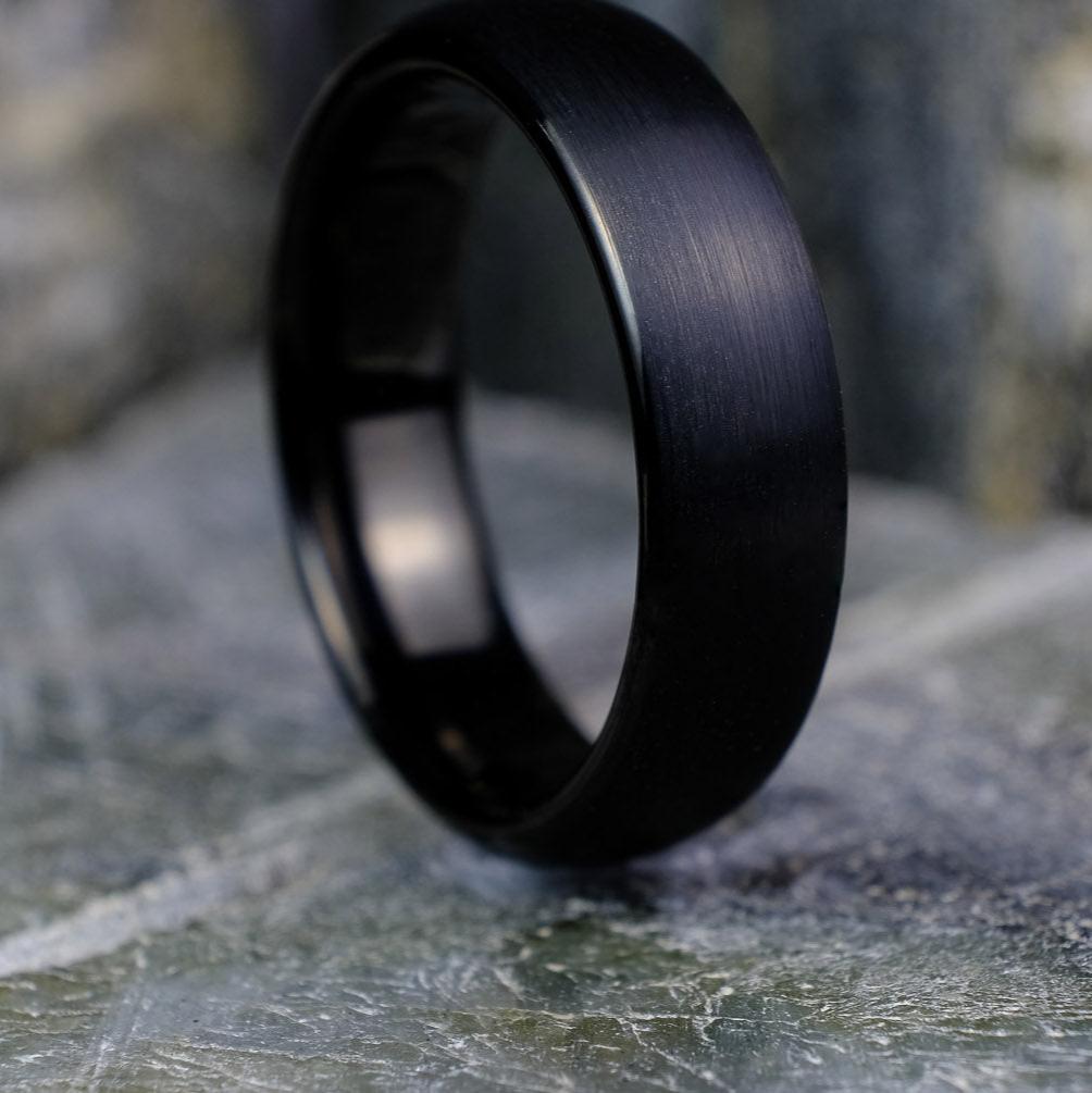 Classic brushed black tungsten wedding band with matte finish – 6mm width
