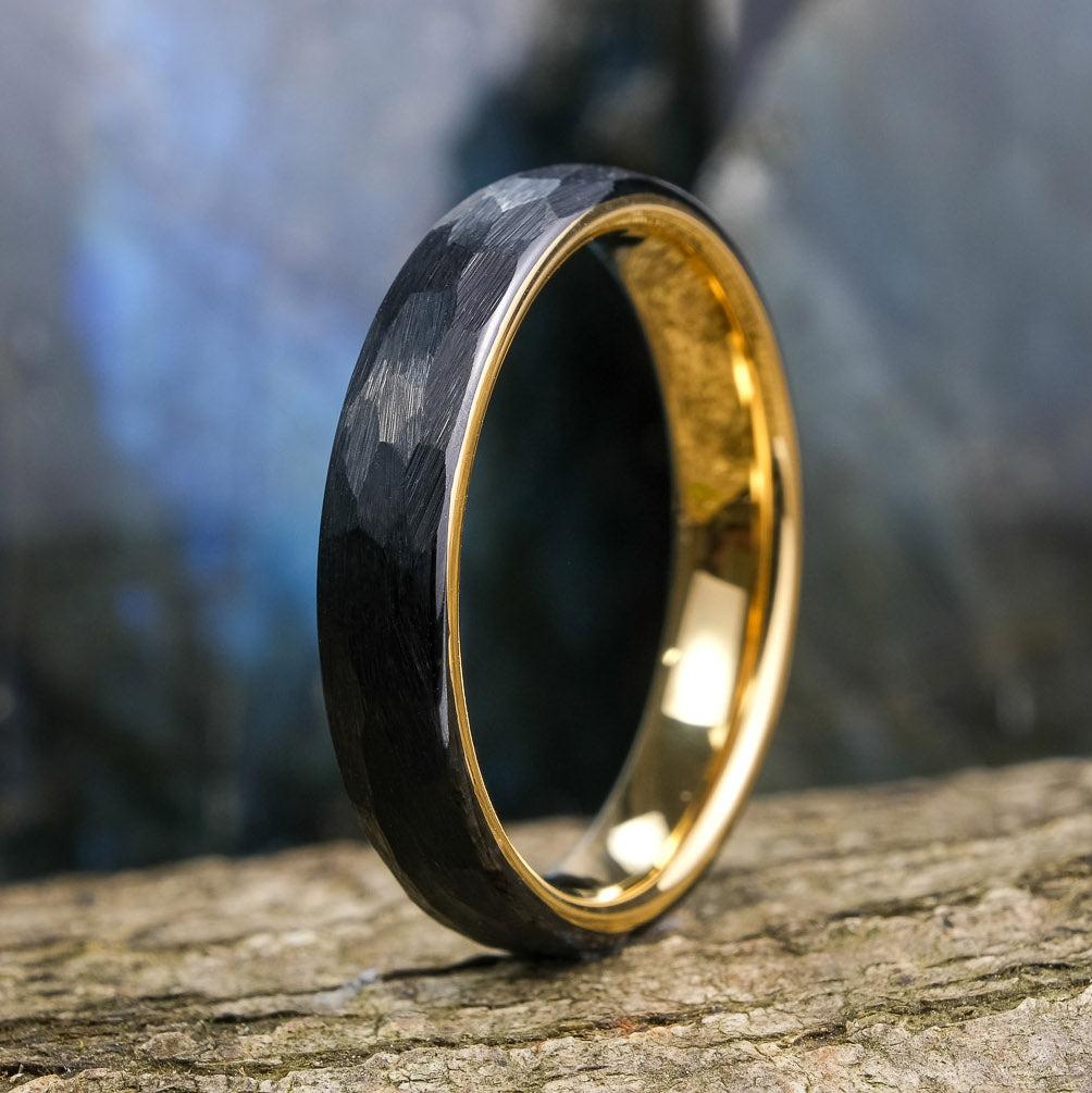 Black Hammered Yellow Gold Interior 4mm – Metal Crafted Jewelry