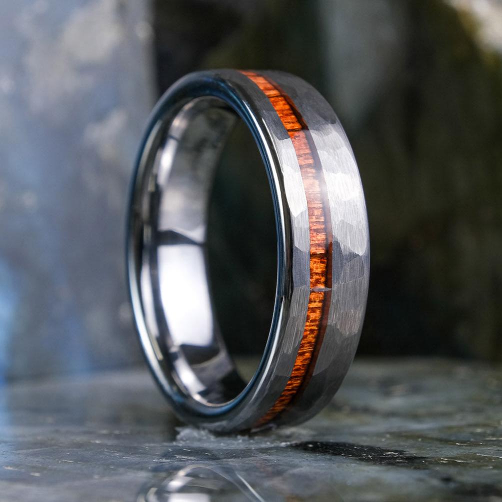 Koa Wood Stripe / Hammered Silver - 6mm