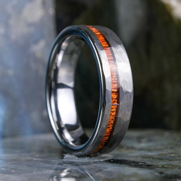 Koa Wood Stripe / Hammered Silver - 6mm