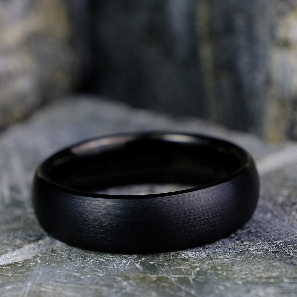 Classic brushed black tungsten wedding band with matte finish – 6mm width