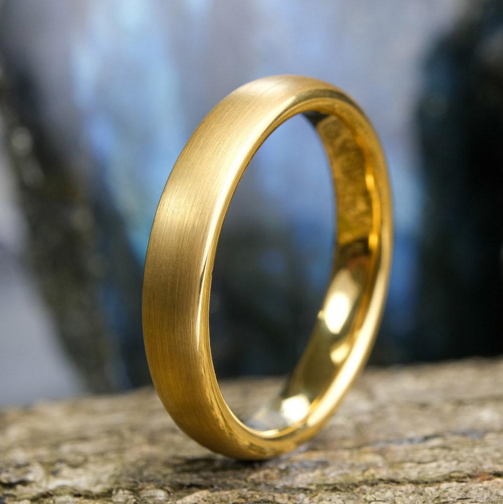 Brushed Gold 2024 Tungsten Wedding Band 4mm Gold His and Her's Tungsten Ring