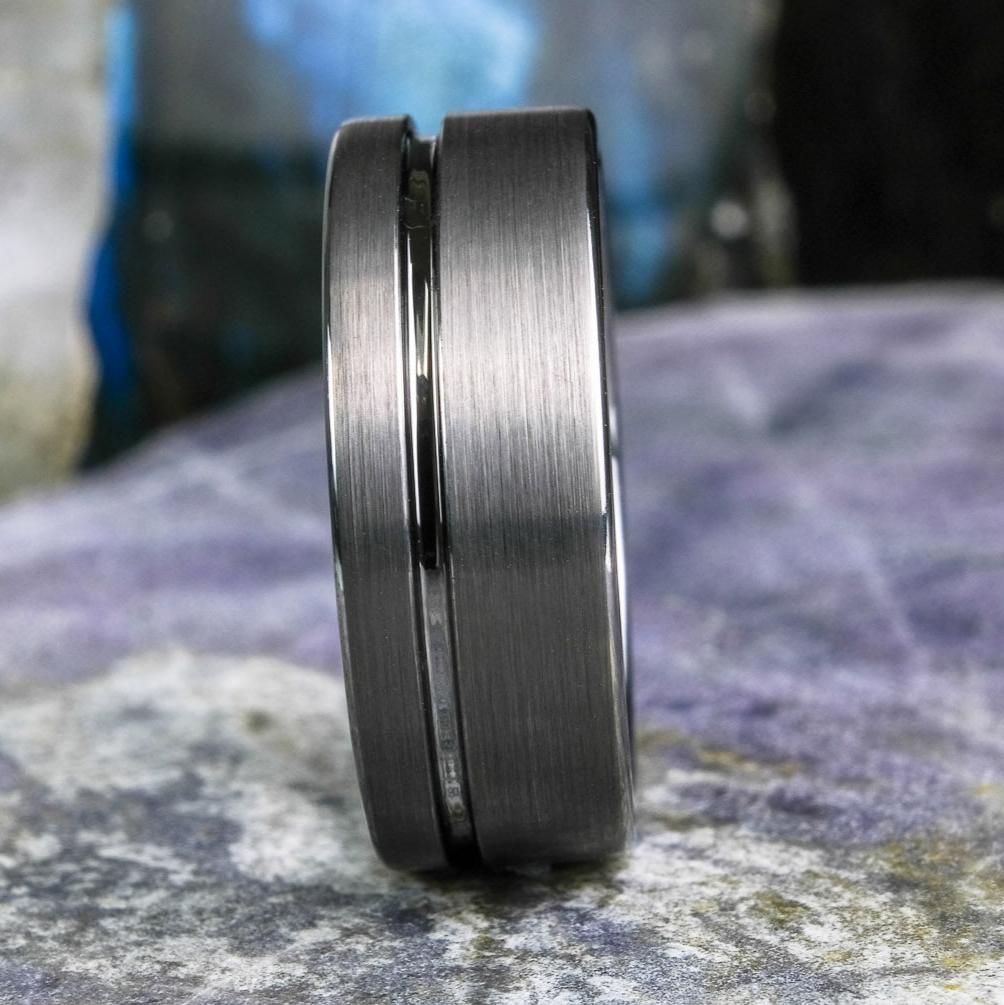 Elegant Brushed Silver Band with Stripe - 8mm