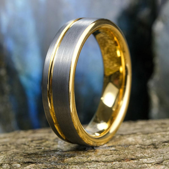 Silver Brushed - Yellow Gold Stripe & Interior - 6mm