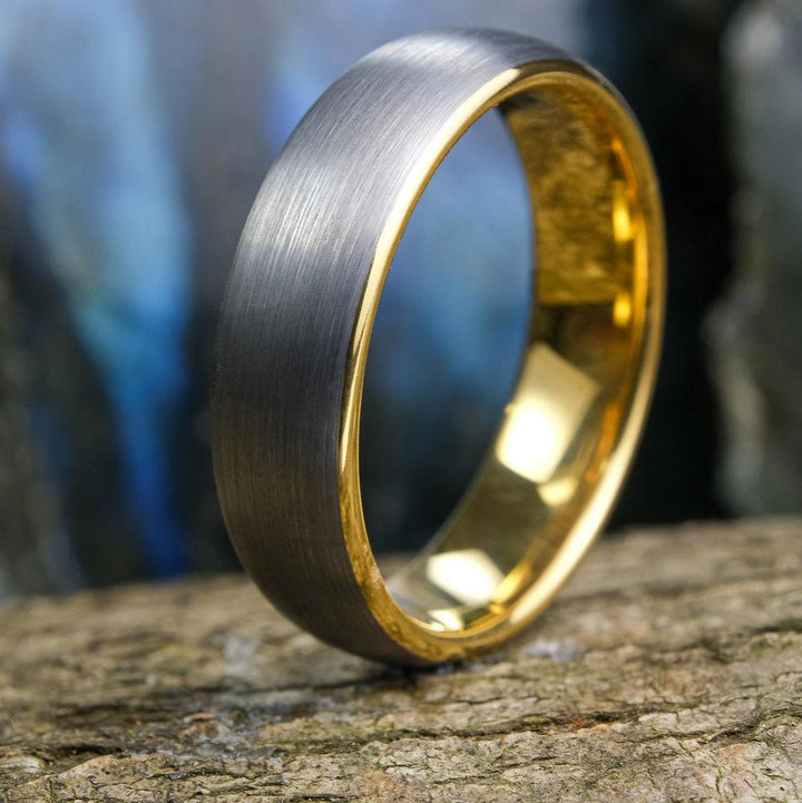 Brushed Silver Band / Yellow Gold Interior - 6mm