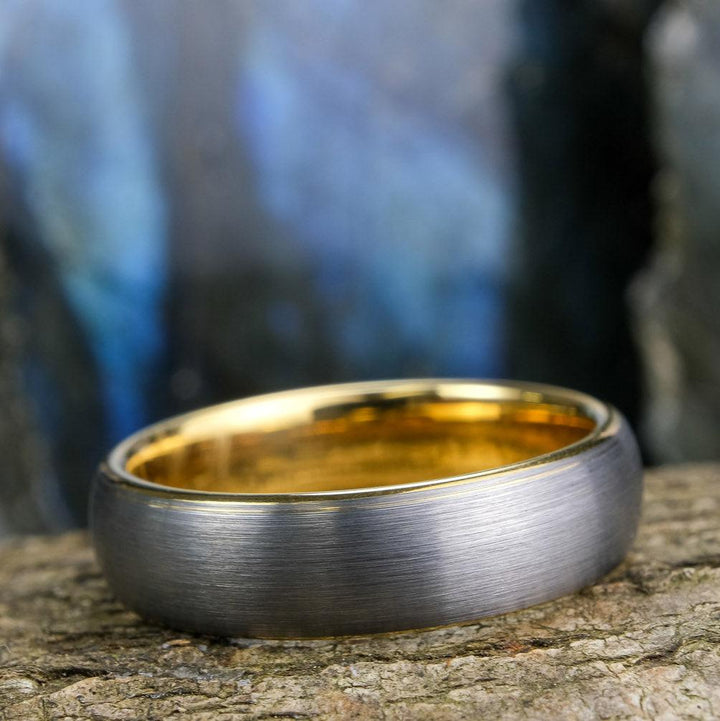 Brushed Silver Band / Yellow Gold Interior - 6mm