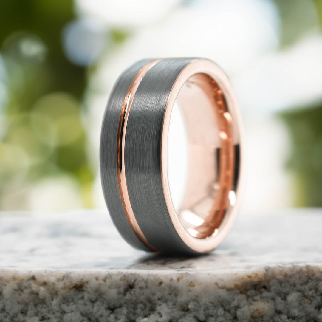 Silver Brushed / Rose Gold Stripe & Interior - 8mm