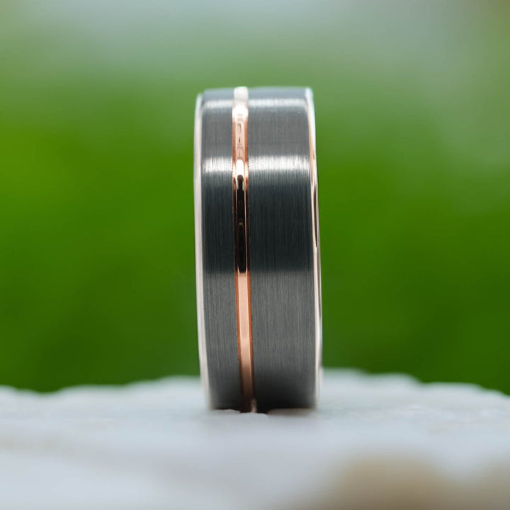 Silver Brushed / Rose Gold Stripe & Interior - 8mm