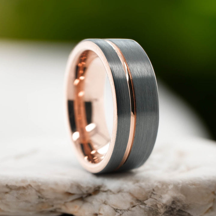 Silver Brushed / Rose Gold Stripe & Interior - 8mm