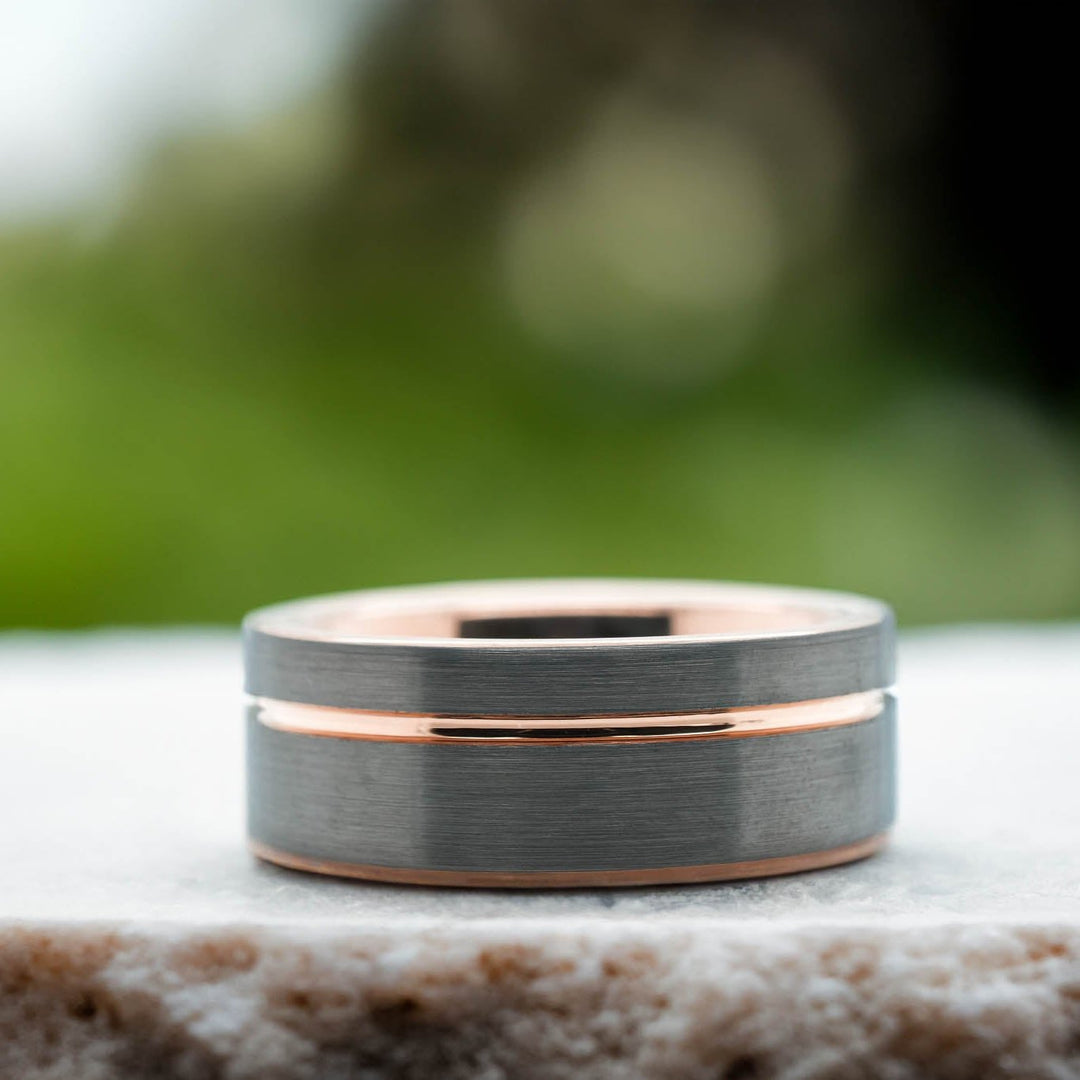 Silver Brushed / Rose Gold Stripe & Interior - 8mm