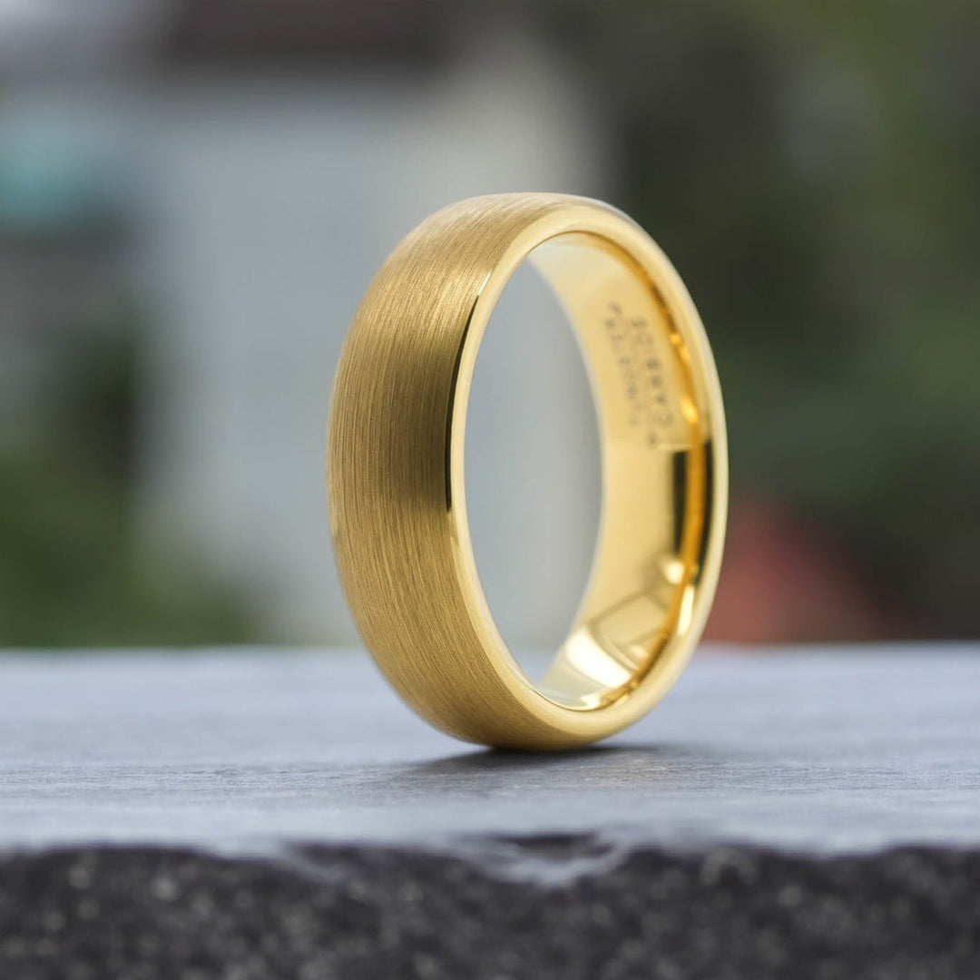 Classic Brushed Gold Tungsten Carbide Unisex Band - 6mm