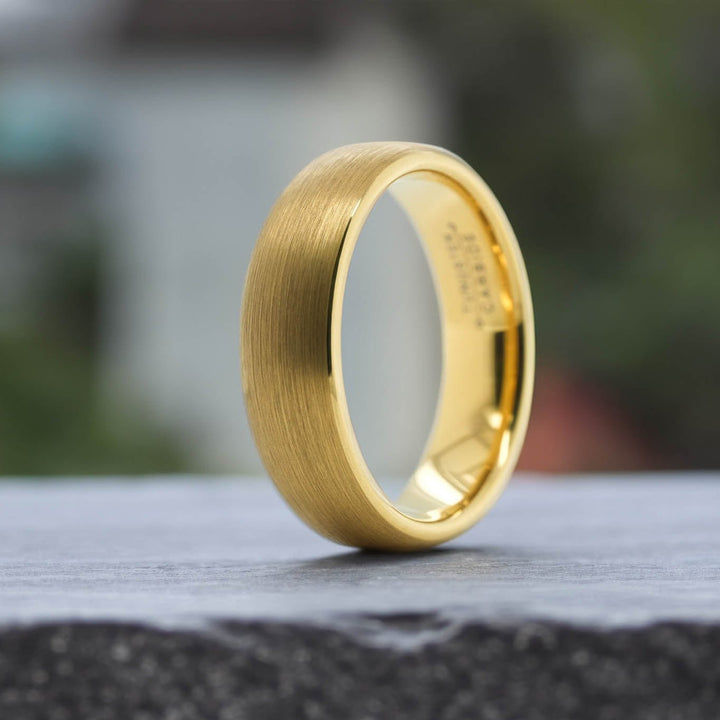 Classic Brushed Gold Tungsten Carbide Unisex Band - 6mm