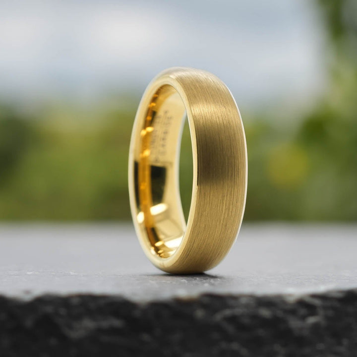 Classic Brushed Gold Tungsten Carbide Unisex Band - 6mm