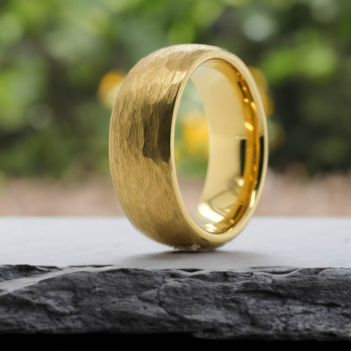 Yellow Gold Hammered Band - 8mm