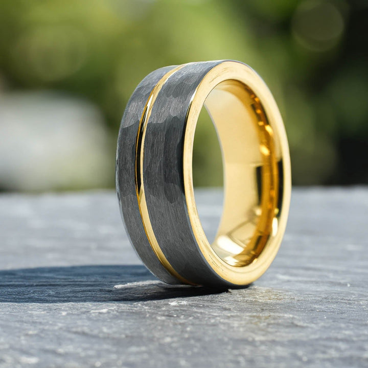 Silver Hammered / Yellow Gold Stripe & Interior - 8mm