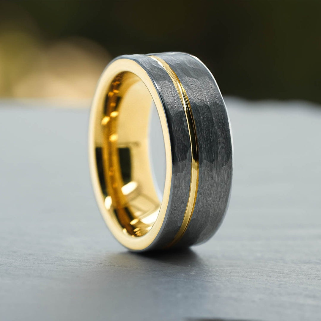 Silver Hammered / Yellow Gold Stripe & Interior - 8mm