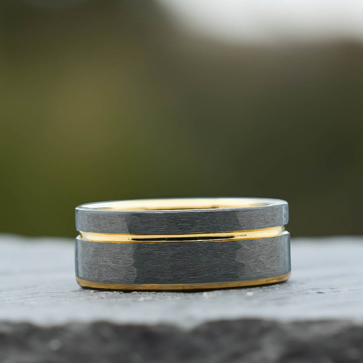 Silver Hammered / Yellow Gold Stripe & Interior - 8mm