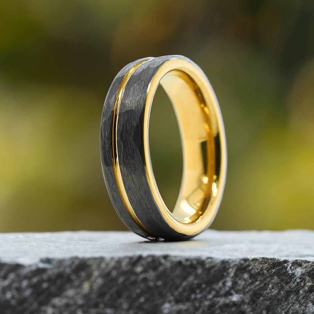 Silver Hammered / Yellow Gold Stripe & Interior - 6mm