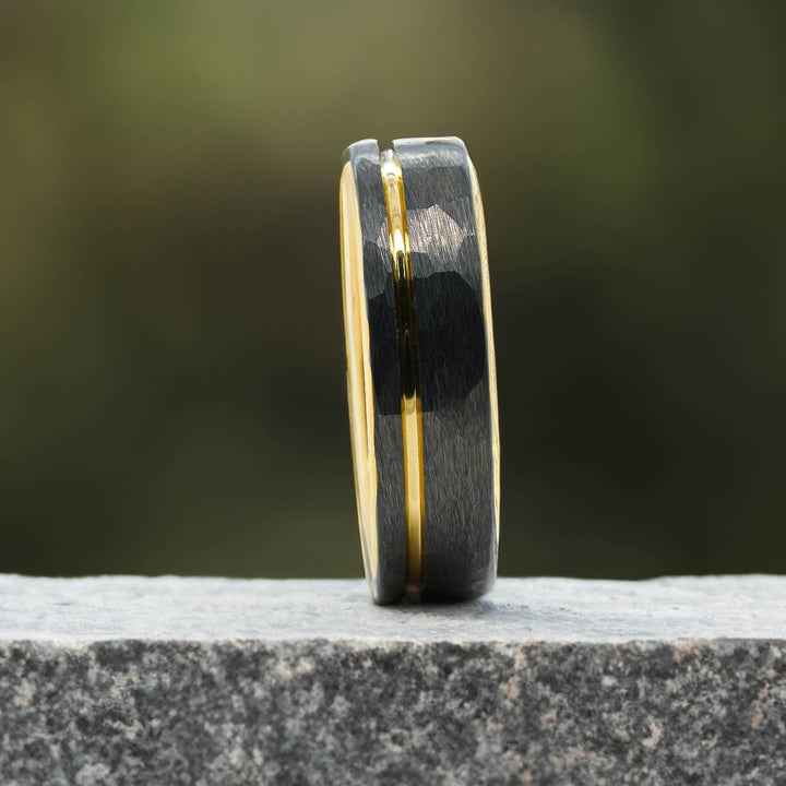 Silver Hammered / Yellow Gold Stripe & Interior - 6mm