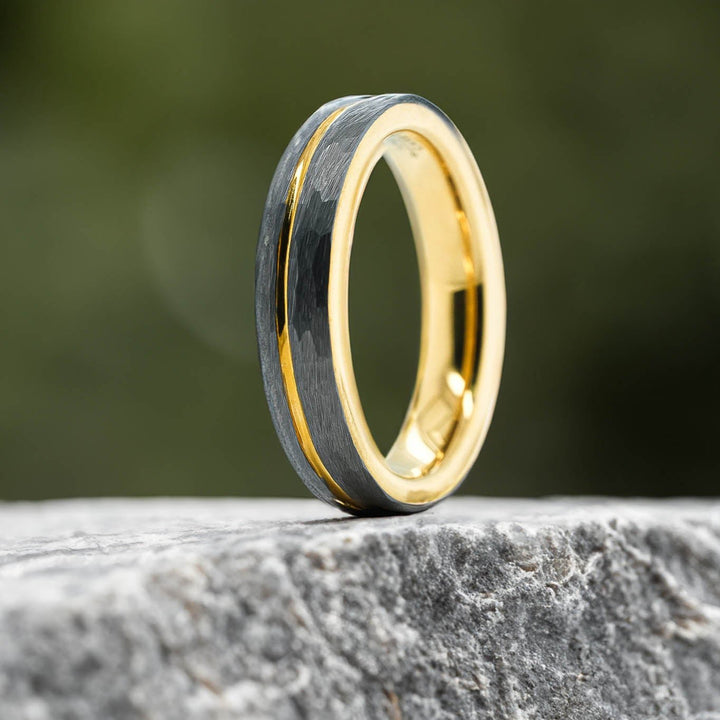 Silver Hammered / Yellow Gold Stripe & Interior - 4mm