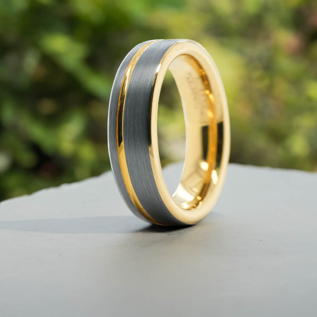 Silver Brushed - Yellow Gold Stripe & Interior - 6mm