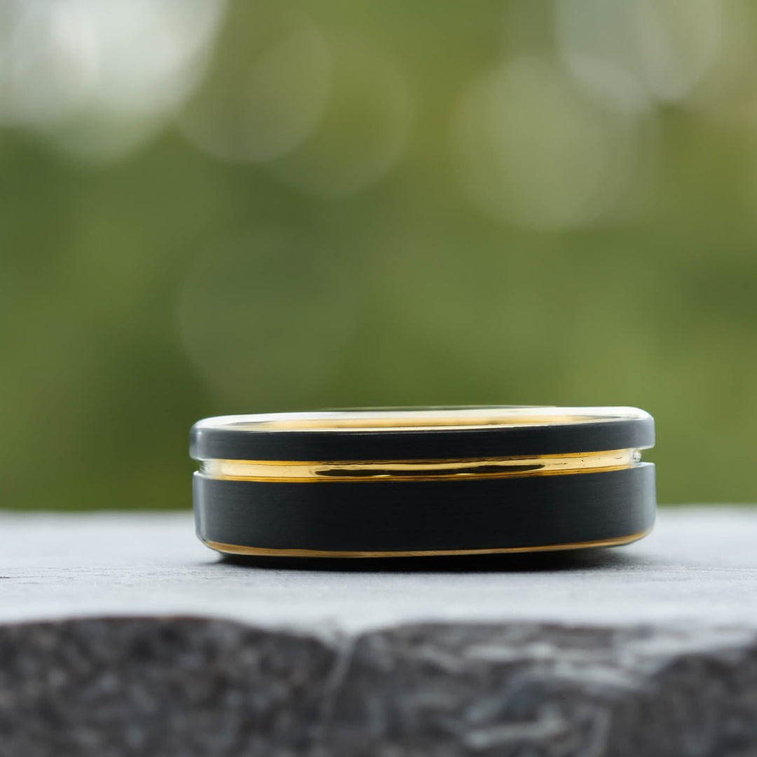 Black Brushed / Yellow Gold Stripe & Interior - 6mm