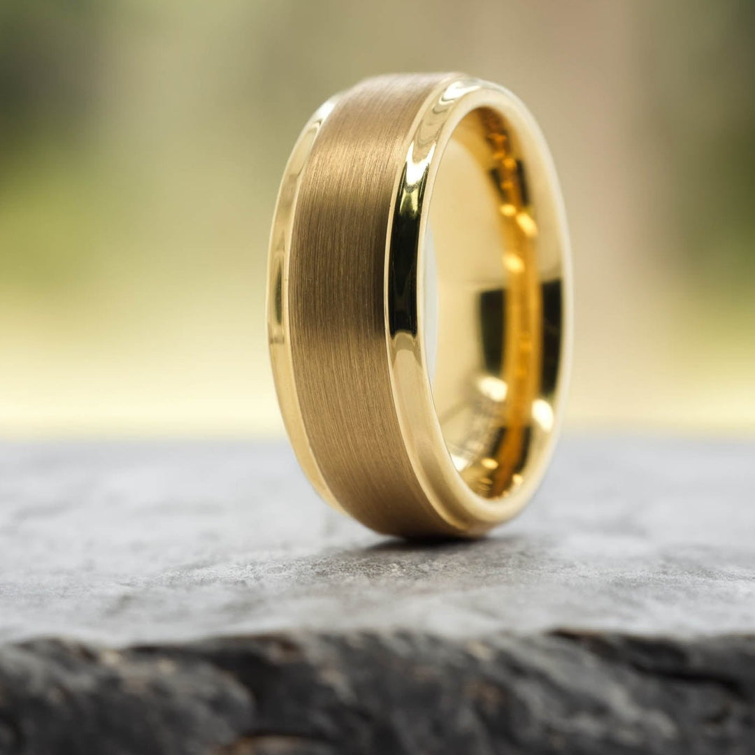 Yellow Gold Beveled Edge - 8mm
