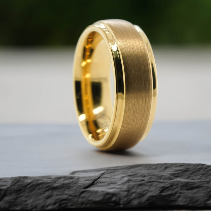 Yellow Gold Beveled Edge - 8mm