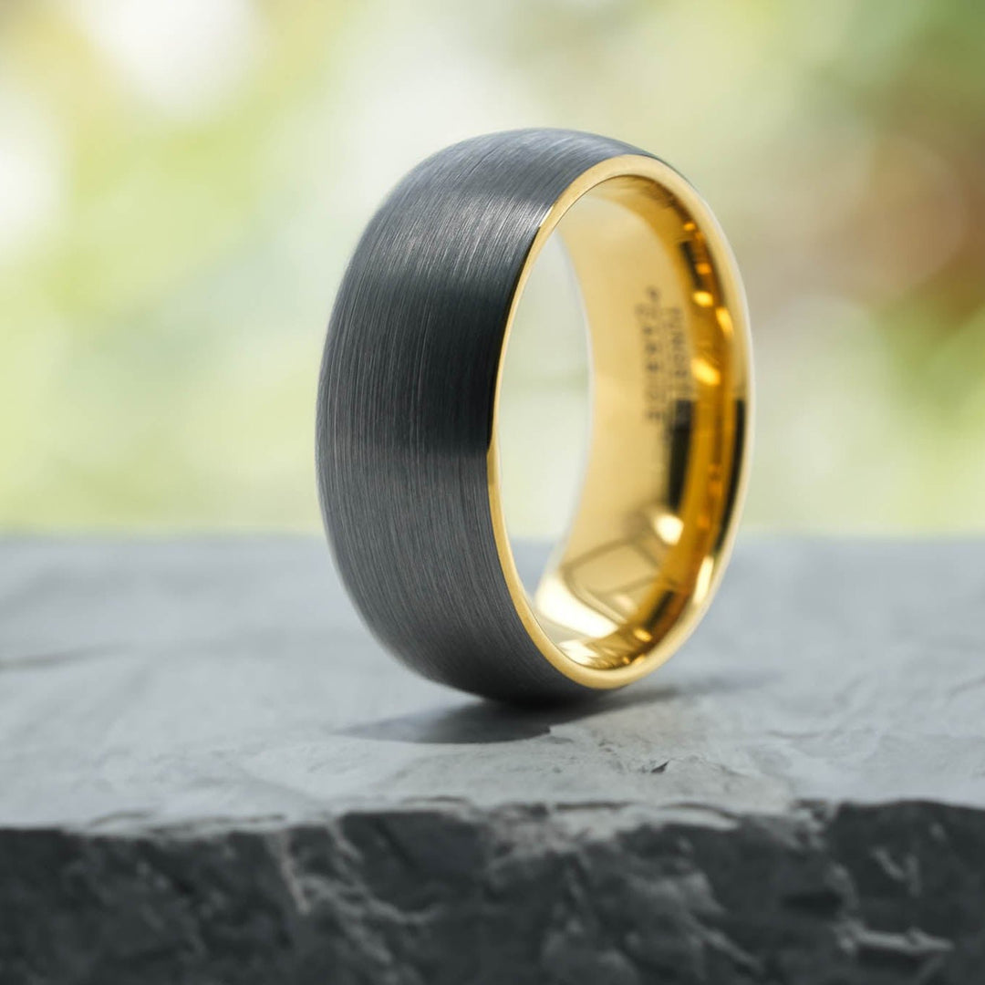 Brushed Silver Band / Yellow Gold Interior - 8mm