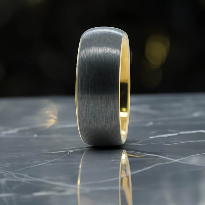 Brushed Silver Band / Yellow Gold Interior - 8mm