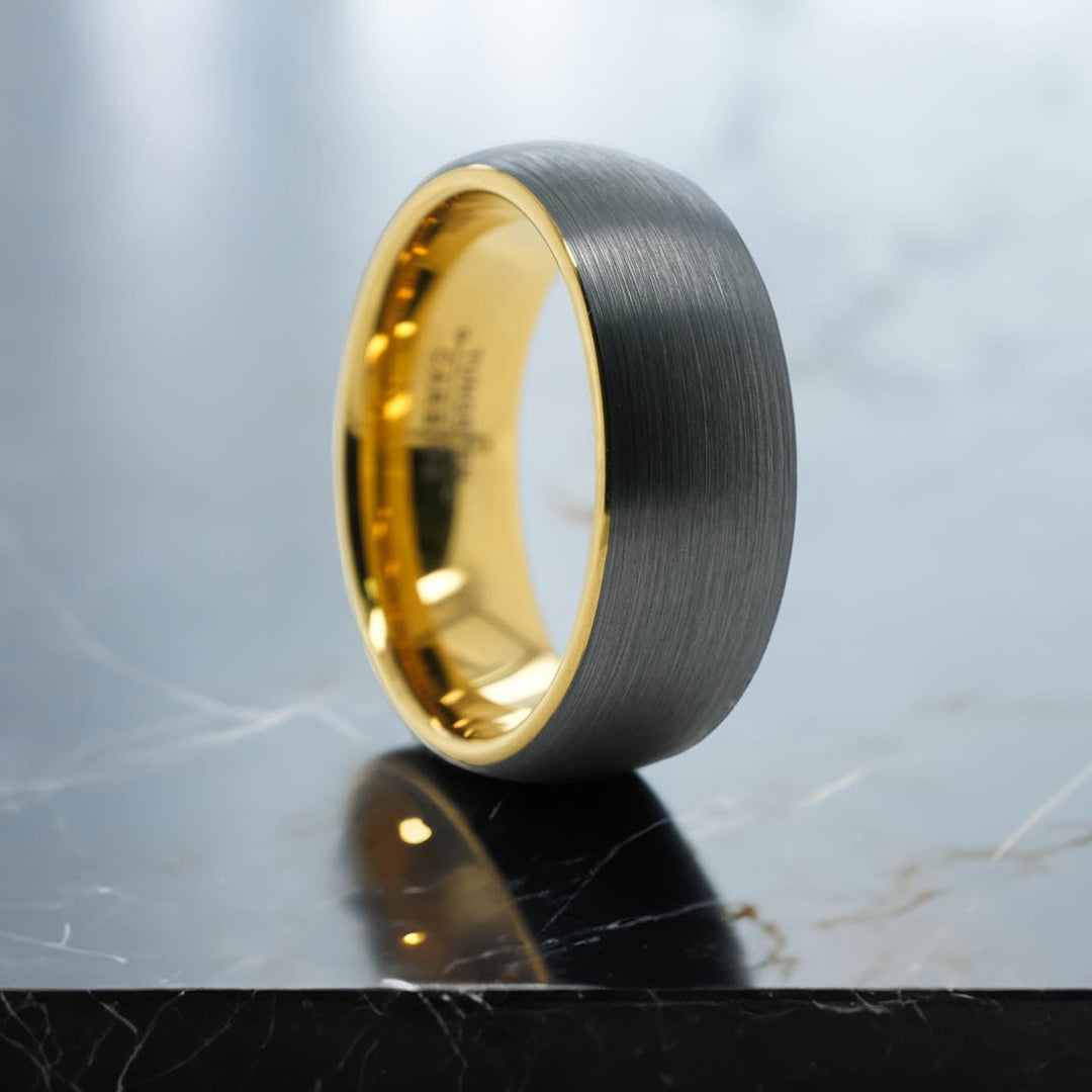 Brushed Silver Band / Yellow Gold Interior - 8mm