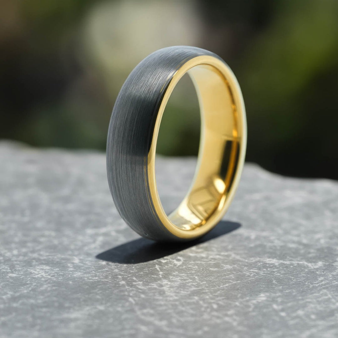 Brushed Silver Band / Yellow Gold Interior - 6mm