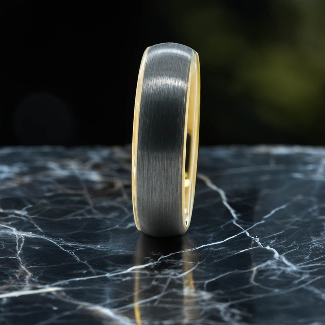 Brushed Silver Band / Yellow Gold Interior - 6mm