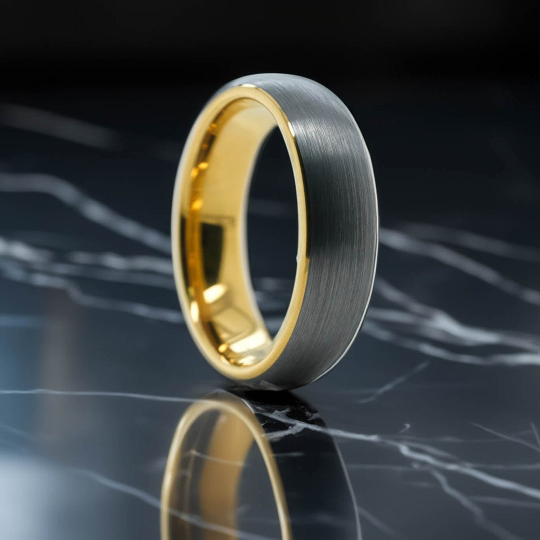 Brushed Silver Band / Yellow Gold Interior - 6mm