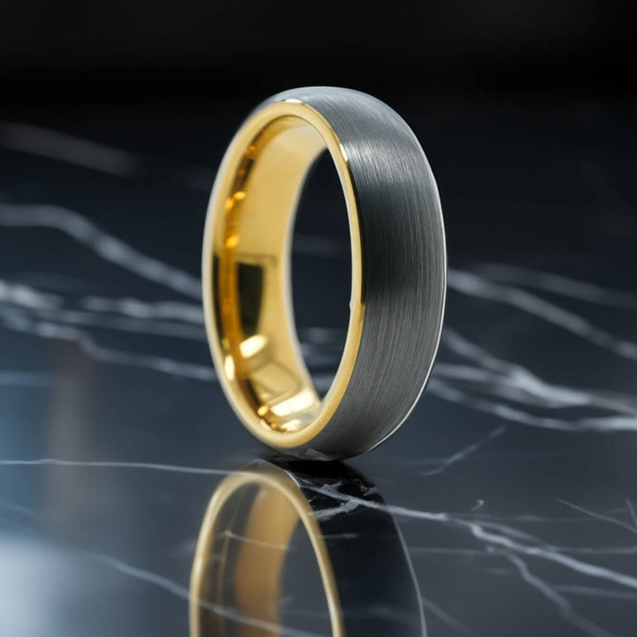 Brushed Silver Band / Yellow Gold Interior - 6mm