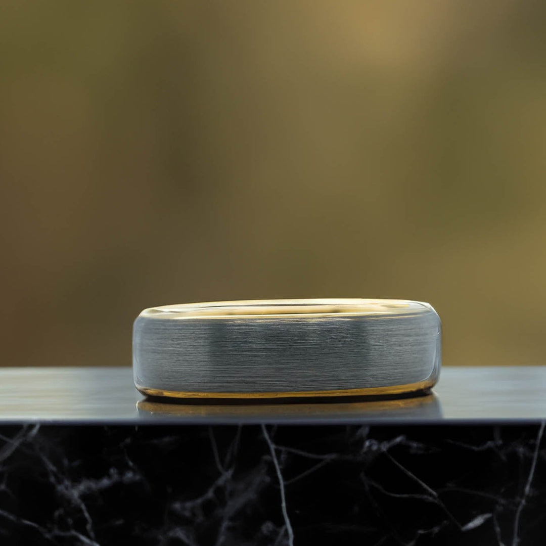 Brushed Silver Band / Yellow Gold Interior - 6mm