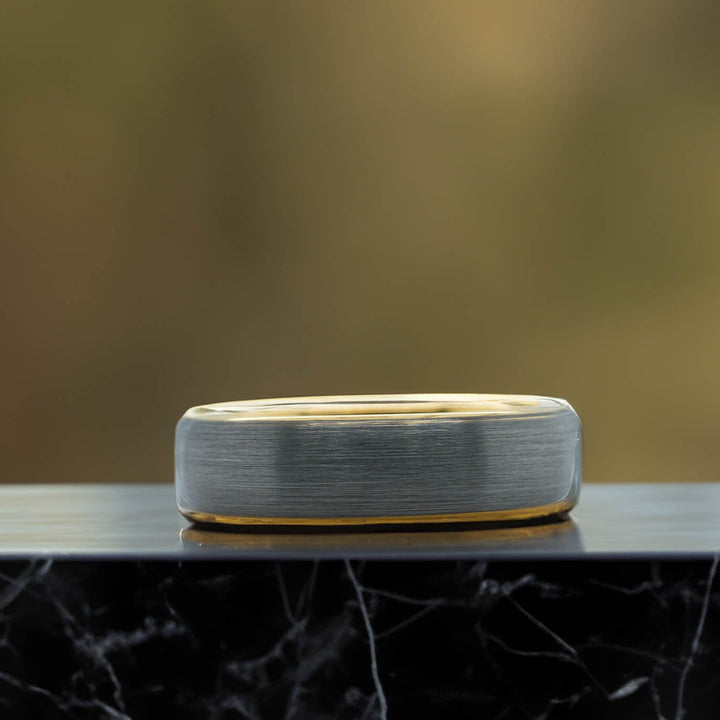 Brushed Silver Band / Yellow Gold Interior - 6mm