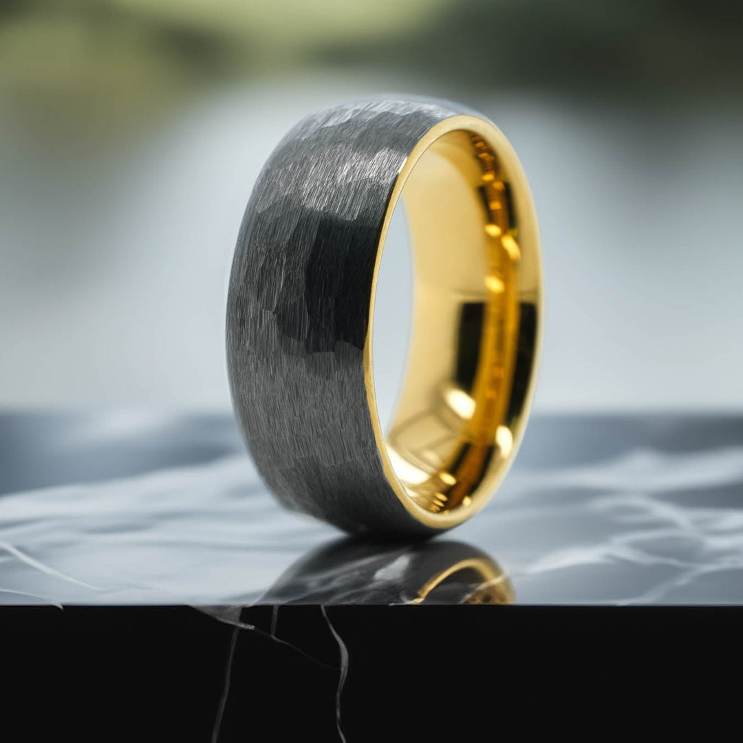 Hammered Silver Band / Yellow Gold Interior - 8mm