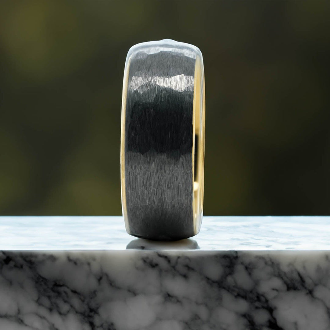 Hammered Silver Band / Yellow Gold Interior - 8mm