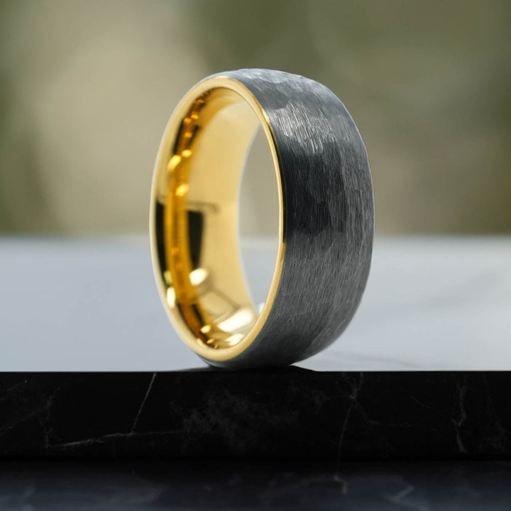 Hammered Silver Band / Yellow Gold Interior - 8mm