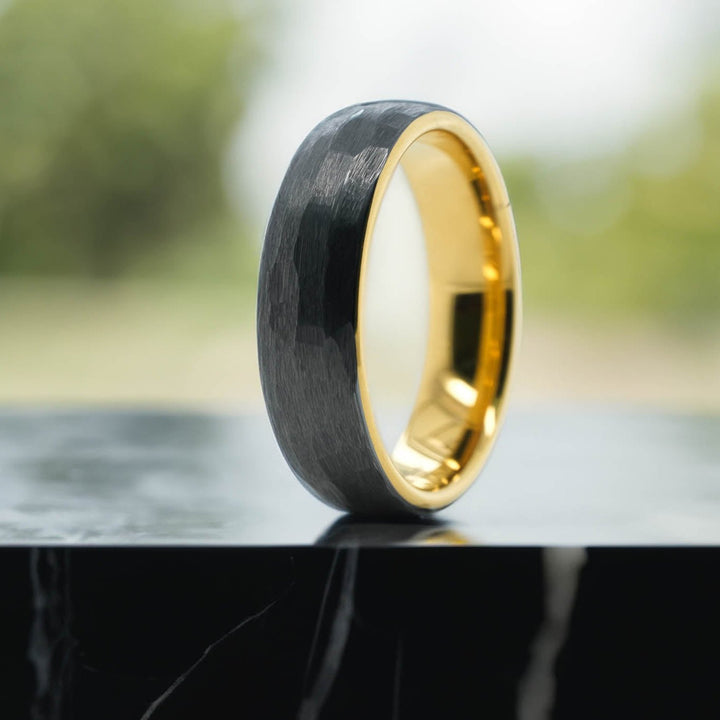 Hammered Silver Band / Yellow Gold Interior - 6mm
