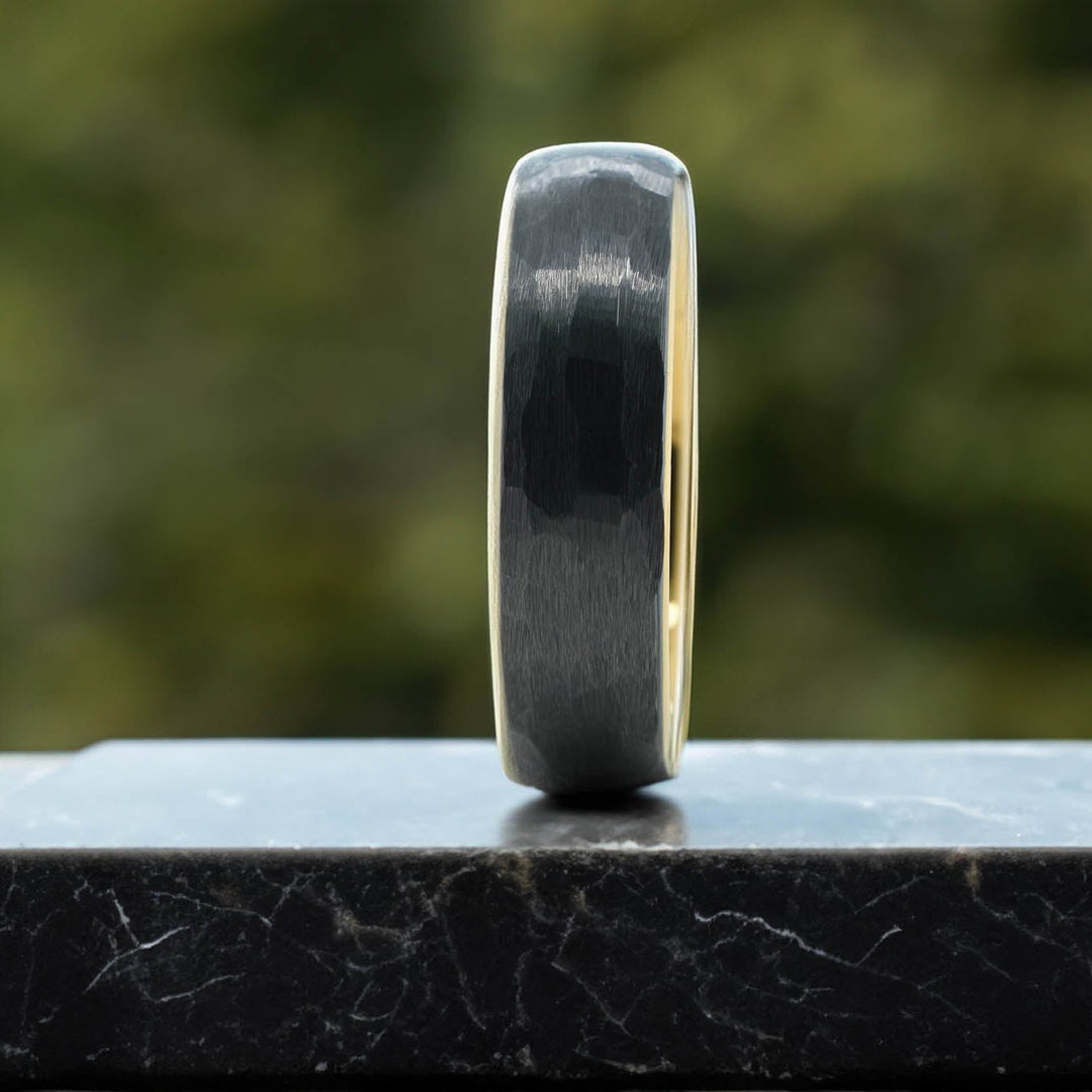 Hammered Silver Band / Yellow Gold Interior - 6mm