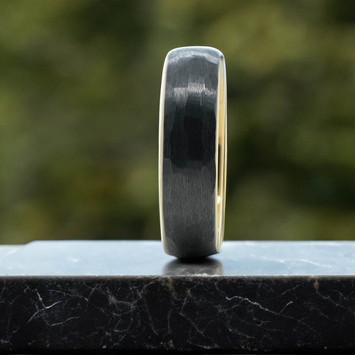 Hammered Silver Band / Yellow Gold Interior - 6mm