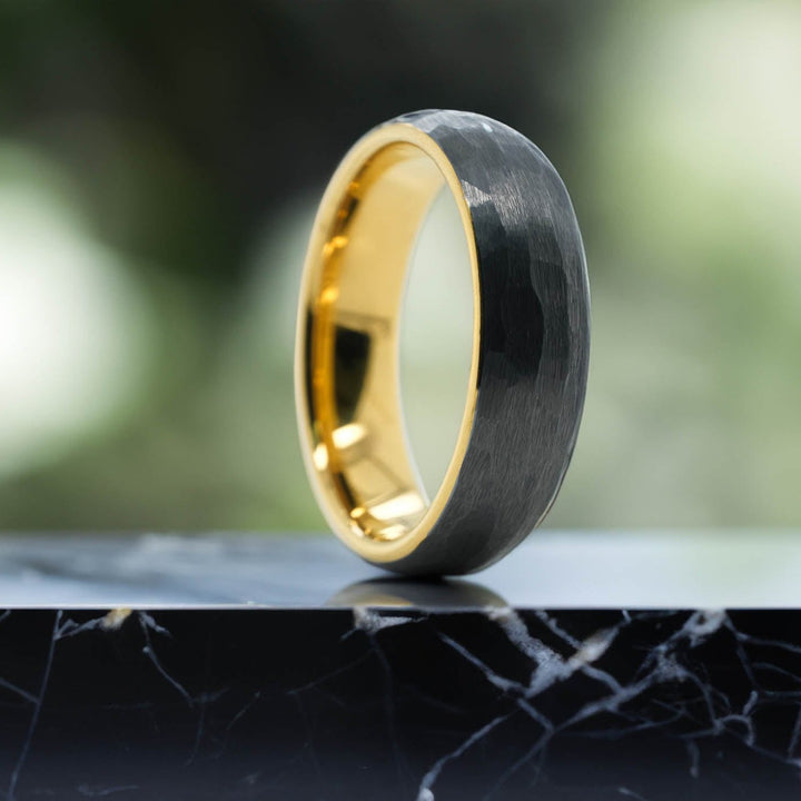 Hammered Silver Band / Yellow Gold Interior - 6mm