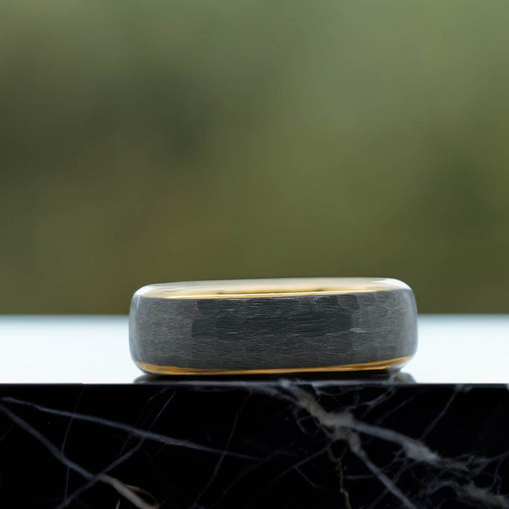 Hammered Silver Band / Yellow Gold Interior - 6mm