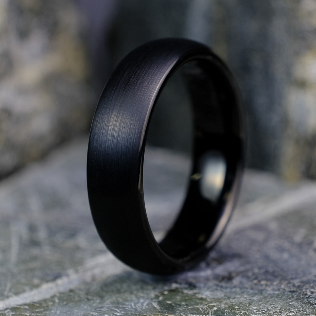 Classic brushed black tungsten wedding band with matte finish – 6mm width